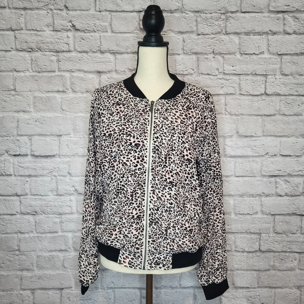 Sanctuary Jacket Havana Bomber Animal Print Zipper Front Side Pockets Size M NWT